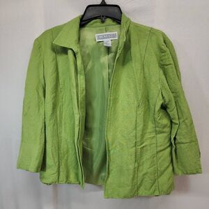 Jessica Howard Vintage Size 12 Linen Blend Green Cardigan Lightweight Blazer